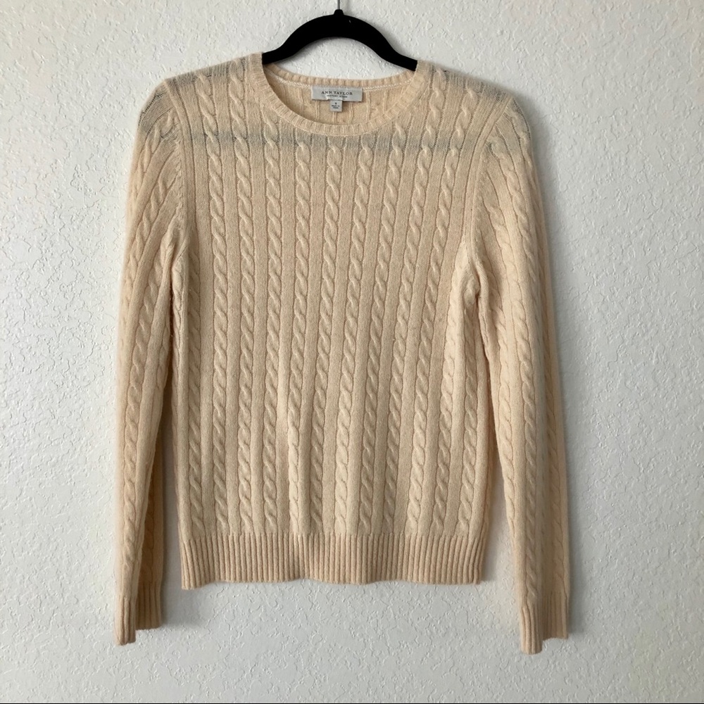 Ann Taylor Cream Cable Knit Sweater